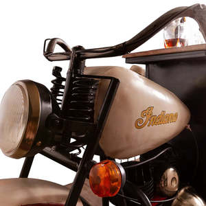 Carrito de bar industrial y vintage de hierro y madera con diseño de bicicleta, estilo automóvil antiguo de Indiana, para vinos. - Product Image 3