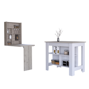 Ensemble de cuisine Wilmington à 10 étagères, 2 pièces, îlot de cuisine et table fonctionnelle blancs et gris clair - Product Image 2