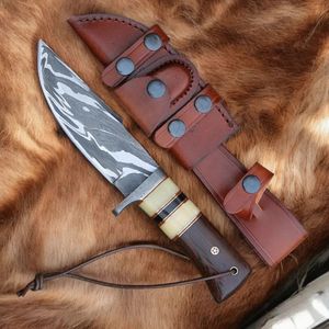 Cuchillos de Caza Duraderos con Hoja Fija Puntiaguda y Afilada, Mango de Madera Oscura Pulida y Funda de Cuero Cosida a Mano para Camping - Product Image 1