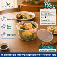 Zmh 63oz Contenant alimentaire jetable en plastique PP écologique avec couvercle anti-fuite, logo personnalisable, pour plats à emporter en restauration