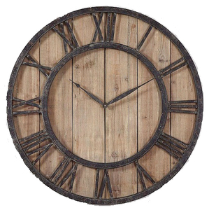 Circular Industrial Mechanical Needle <b>Wall</b> <b>Clock</b> with Metal & Wooden Combo for Living Room Home <b>Decor</b> - Product Image 3
