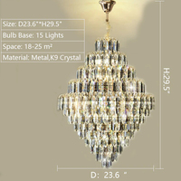 Lustre LED moderne de luxe en verre cristal, suspension à tiges étagées, chaîne dorée, garantie 3 ans, pour salon, lumière chaude 3500K
