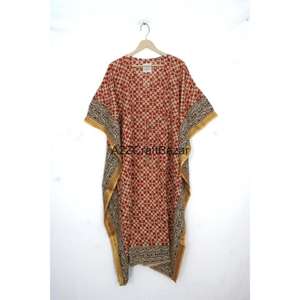 Vestido Kaftán Midi de Algodón 100% Hecho a Mano en India con Estampado Floral, para Mujer, Informal, de Fiesta, Verano, Primavera, Ecológico y Transpirable - Product Image 1