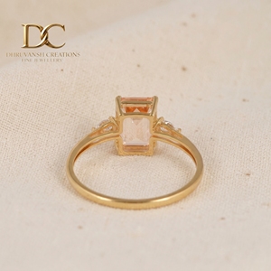 แหวนทองคำแท้ 14KT คลาสสิก รับรองโดย IGI ประดับเพชรเพาะเลี้ยงและมอร์แกไนต์เพาะเลี้ยง เครื่องประดับหรูหราสำหรับงานแต่งงานและงานเลี้ยงสำหรับผู้หญิง - Product Image 3