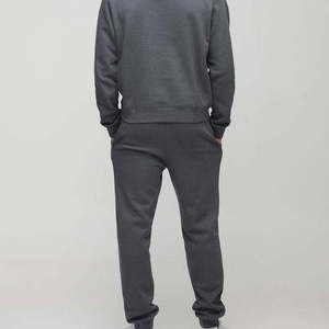 Ensemble de survêtement gris pour homme, couleur unie, manches longues, coton léger, pantalon de jogging décontracté, poches à cordon, séchage rapide - Product Image 3