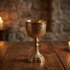 Ornate Gold Metal Goblet Engraved Floral Chalice Decorative Vintage <b>Trophy</b> <b>Cup</b> Luxury Tabletop Display Home Decor - Product Image 6