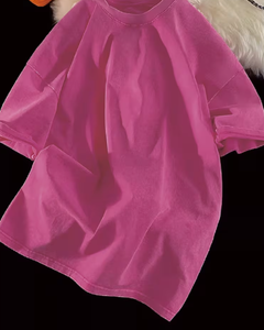 T-shirt Homme Oversize Rose Uni 100% Coton Manches Courtes Col Rond Décontracté Vintage Délavé 320g Jersey - Product Image 6