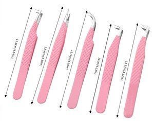 Pince à épiler professionnelle rose personnalisée avec logo, pointe en fibre de haute précision, en acier inoxydable, 45 degrés, pour extensions de cils, pour artiste en cils - Product Image 1