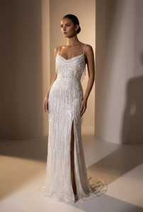 Modern Hand Beaded Strapless Sleeveless A-Line <b>Plus</b> <b>Size</b> Bridal <b>Dress</b> Crystal Embroidery Draped Satin Skirt Natural Waistline - Product Image 2