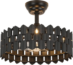 Ventilateur de plafond industriel moderne en gros, noir mat, avec cage, prix d'usine, style chandelier tambour - Product Image 4