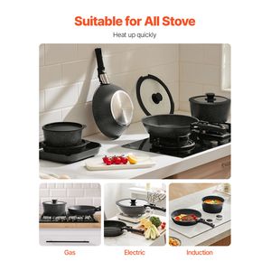 Set di Pentole Antiaderenti in Granito da 17 Pezzi per Induzione con Manico Staccabile, Pentole e Padelle Salvaspazio per Cucina e Camper, Ordine Minimo - Product Image 3