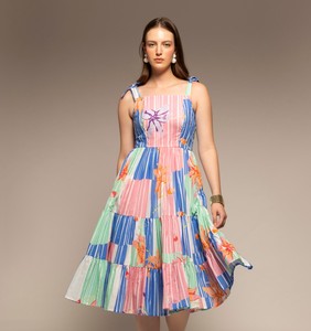 Robe maxi en tissu mélangé de coton de qualité supérieure, imprimé floral multicolore, pour femmes, tenue décontractée de tous les jours, robe tendance d'été - Product Image 1