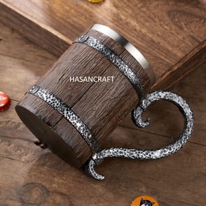 Chope à bière écologique en bois artisanal avec gobelet en acier, bois de manguier et acier, chope à bière artisanale de qualité supérieure - Product Image 3