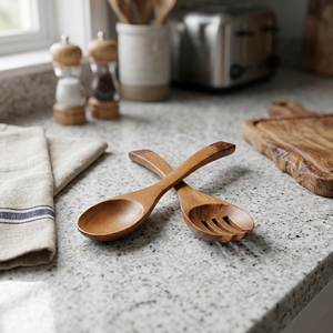 Utensilios de Cocina de Madera Suar de Grado Alimenticio con Incrustaciones de Canela Triturada, Color Marrón Claro, Hermosos Utensilios para Servir y Cocinar, Cucharas Nuevas - Product Image 3