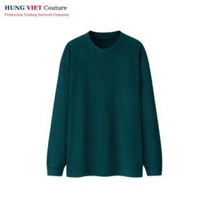 เสื้อยืดผ้าฝ้ายถักแบบเรียบง่ายแขนยาวลาเวนเดอร์สีน้ำเงิน - Product Image 2