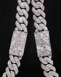 Cadena Cubana VVS1 Moissanite de Plata Esterlina 925 con Detalles en Oro Blanco de 14K, Hecha a Mano, Cadena Cubana para Hombre, Estilo Hip Hop - Product Image 1