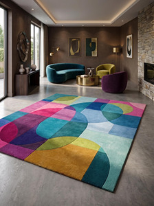 Tapis géométrique abstrait multicolore, tapis moderne à blocs de couleur, tapis contemporain fait main par un designer - Product Image 4