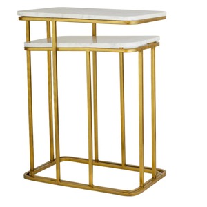 Modern <b>Marble</b> <b>Top</b> Nesting <b>Tables</b> with Gold Metal Frame Luxury Living Room <b>Side</b> <b>Table</b> Set At Best Price - Product Image 1