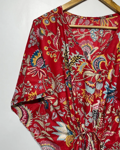 Nouveau Kaftan Indien Évasé à Col en V et Cordon de Serrage, Imprimé Animal, en Coton Doux, Longueur Intégrale, avec Dentelle, pour Plage et Demoiselle d'honneur, pour Femme - Product Image 2