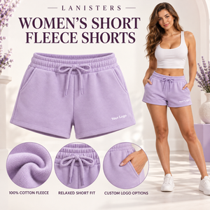 <b>Women</b> Cotton Fleece <b>Lounge</b> <b>Shorts</b> Elastic Drawstring Waist Side Pockets Curved Hem Regular Fit Quick Dry Eco-Friendly Breathable - Product Image 1