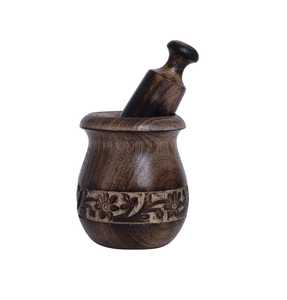 Hand Carved Floral Pattern Dark Wood Mortar and Pestle Set Manual Herb Spice <b>Grinder</b> Garlic Crusher Kitchen Grinding Bowl - Product Image 1