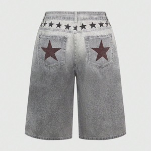 Shorts de Mezclilla Gris Desgastado Personalizados para Mujer, Estilo Vintage, Cintura Media, Corte Recto, Transpirables, Ecológicos, Poliéster/Algodón - Product Image 6