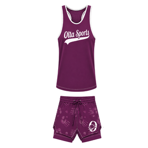 Plum White <b>Swim</b> Set Sleeveless Racerback Tank <b>Top</b> with Matching Shorts Lightweight Quick Dry Training Performance Swimwear - Product Image 1