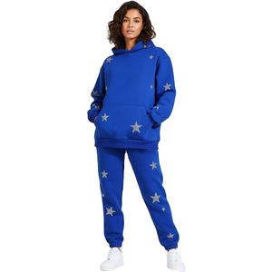 Unisex Star Print Hoodie <b>Tracksuit</b> Set Oversized Casual Streetwear Sweatshirt Jogger Suit Blue Lounge Set - Product Image 2
