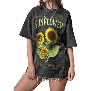 Camisetas Extra Grandes con Estampado Gráfico para Mujer – Camiseta Vintage de Manga Corta con Lavado Ácido y Estampado Floral, Camisa Holgada Informal de Verano - Product Image 1