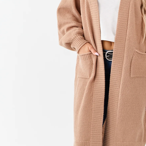 เสื้อคลุมคาร์ดิแกนไหมพรมเนื้อนุ่มแบบหนา  ผ้าวูล/แคชเมียร์  ทรงยาว  โอเวอร์ไซส์  มีกระเป๋าปะ  สำหรับใส่ซ้อนกัน  ลายทอแบบ Winter Latte - Product Image 2