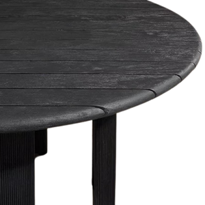 Contemporary Black <b>Round</b> Solid Teak Wood <b>Outdoor</b> Dining <b>Table</b> Premium Fluted Base UV-Resistant Luxury Villa Hotel Furniture - Product Image 5