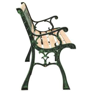 Banc de jardin en bois de sapin vert massif avec structure en fonte et revêtement en PVC, mobilier de patio en bois naturel - Product Image 3