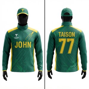 Pull de sport en polyester 280 GSM de qualité supérieure pour l'entraînement au cricket, vert et jaune, avec logo personnalisé, nom et numéro, en molleton imperméable - Product Image 1