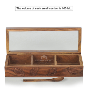 Handicraft Luxury Eco Friendly Wooden Spice <b>Box</b> Glass Lid Masala <b>Storage</b> Container Designer Kitchen Organizer Spice <b>Tools</b> - Product Image 3