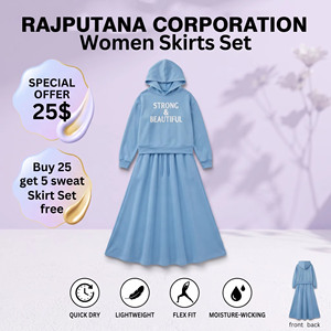 Women's Long Sleeve Hooded Ladies Print Drawstring Waist Floor-Length Casual Style 100% Cotton Knitted Fleece <b>Skirts</b> Set Ladies - Product Image 1