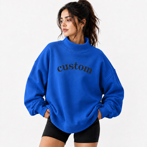 Sudadera Oversize de Algodón con Forro Polar para Mujer, Cuello Mock con Logo Frontal, Hombros Caídos, Estilo Casual, Proveedor de Fábrica ODM - Product Image 1
