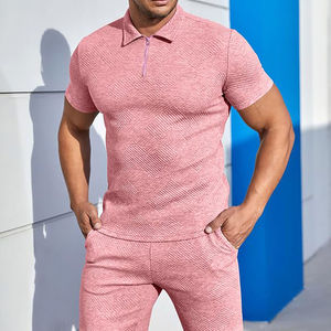 Nuevo Conjunto de Dos Piezas Casual y Moderno para Hombre, Camiseta Polo Transpirable de Manga Corta con Botones y Cuello Camisero Degradado, Pantalones Cortos de Verano - Product Image 3