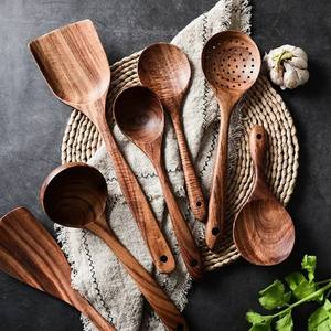 Collection d'ustensiles de service en bois faits à la main, accessoires naturels pour la cuisine et la table à manger - Product Image 6