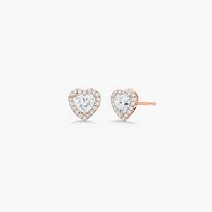 Boucles d'oreilles clous en diamant de laboratoire en forme de cœur, personnalisées, en or massif 14 carats, serties halo, solitaires, pour mariée, usage quotidien, paires de clous d'oreilles, vente en gros - Product Image 1