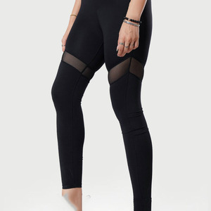 Leggings de yoga taille haute sans couture pleine longueur avec empiècement transparent, grande taille, noir uni, pour femme - Product Image 2
