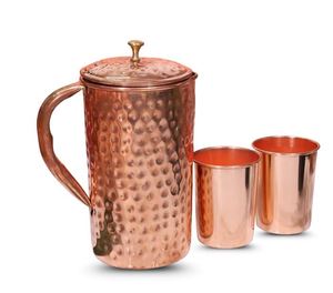 Ensemble de carafes en cuivre pour la présentation artistique sur le comptoir de cuisine, service d'eau, ensemble en métal avec verres, durable, réutilisable, pour le service à table - Product Image 4