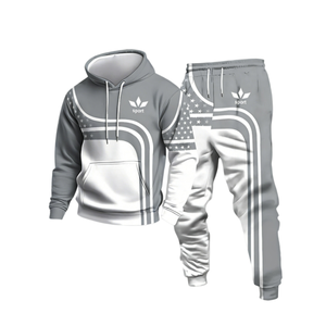 Ensemble de survêtement RICSA pour homme adulte, gris camouflage, veste zippée et pantalon, respirant, en polyester, col montant, tenue de sport - Product Image 1