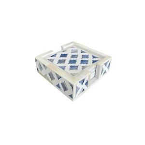 Ensemble de dessous-de-verre en os incrusté, noir et blanc, géométrique, moderne, écologique, fait main, durable, épaisseur 4 mm, <300 mm, ILAHI's Dining Home - Product Image 5