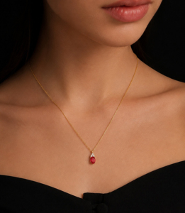 925 Sterling Silver 6x8mm Oval Shape <b>Ruby</b> Quartz Gold Plated Pendant <b>Necklace</b> With Cubic Zircon Women's Everyday Wear Link Chain - Product Image 4