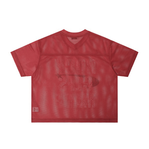 T-shirt court col en V streetwear 260g en maille ajourée coupe ample imprimé à manches courtes pour homme – Vente en gros - Product Image 6