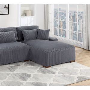 Divano Sezionale Moderno a 2 Pezzi XL in Tessuto Corduroy Felpato Grigio Scuro per Soggiorno - Divano LAF con Chaise Longue RAF - Product Image 4