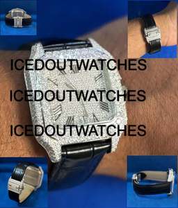 Montre pour homme en cuir véritable avec bracelet en moissanite, moissanite de qualité VVS, cristal saphir, mouvement mécanique - Product Image 4