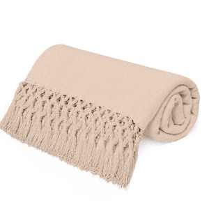 Solid Cream Color Cotton Throw With Large Fringes Eco Friendly custom Cotton Throw For Sofa at Factory price. - Product Image 2