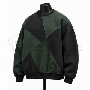 Custom <b>Men</b>’s Color Block Crewneck <b>Sweatshirt</b> Green <b>Black</b> Fleece Pullover Streetwear <b>Sweatshirt</b> - Product Image 3