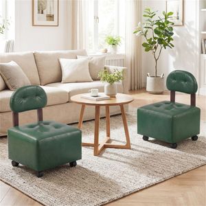 Set of 2 Compact Small Rolling <b>Stools</b> with Brake <b>Wheels</b> Stackable Shoe Changing Footrest for Entryway - Product Image 3